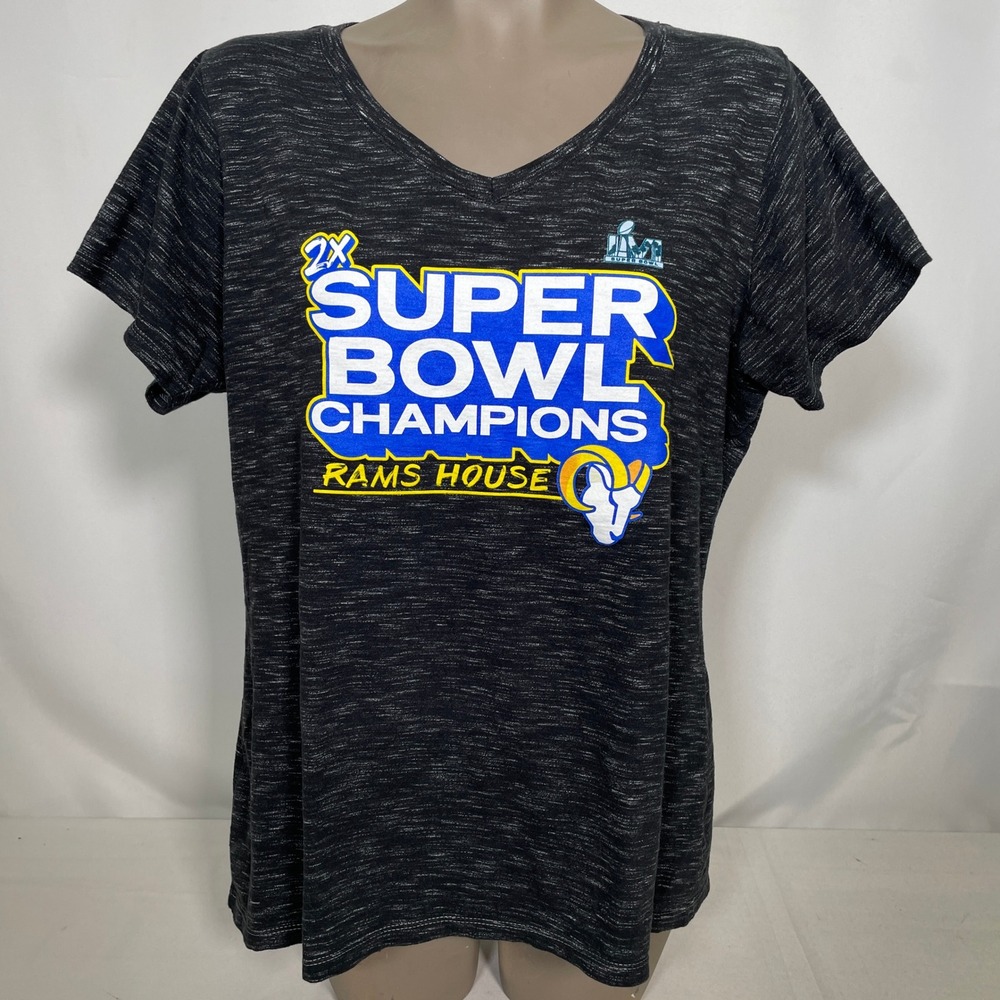 Los Angeles Rams Super Bowl LVI Champions Fanatics Black T-Shirt Women's XL
